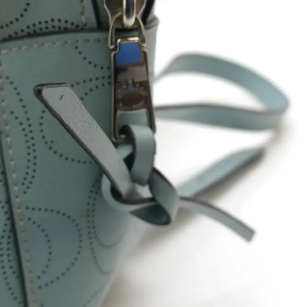 VTG Coach New York Jordyn Perforated Signature Leather Backpack Light Blue Zip